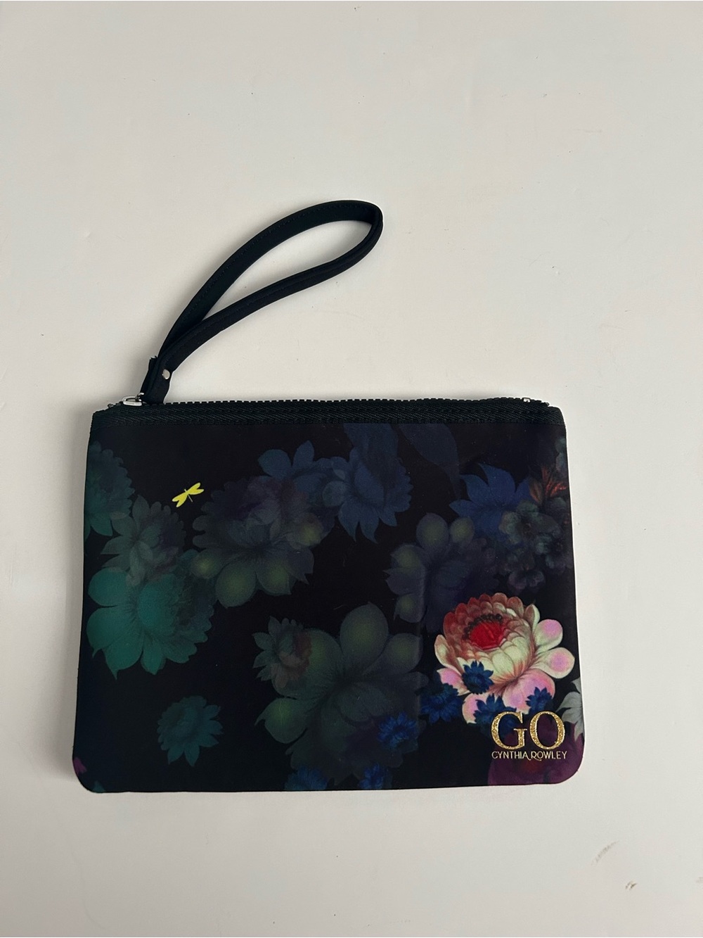 Cynthia Rowley Black Floral Neoprene Cosmetic Bag